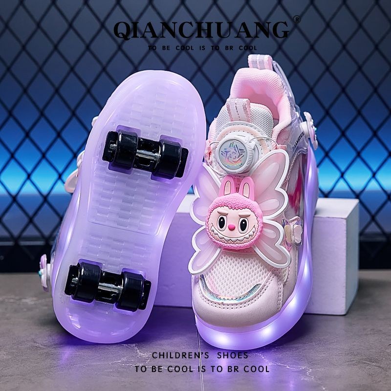 Bonito Kuro meninas Runaway sapatos de quatro rodas destacáveis crianças polia invisível patins meninas sapatos infant