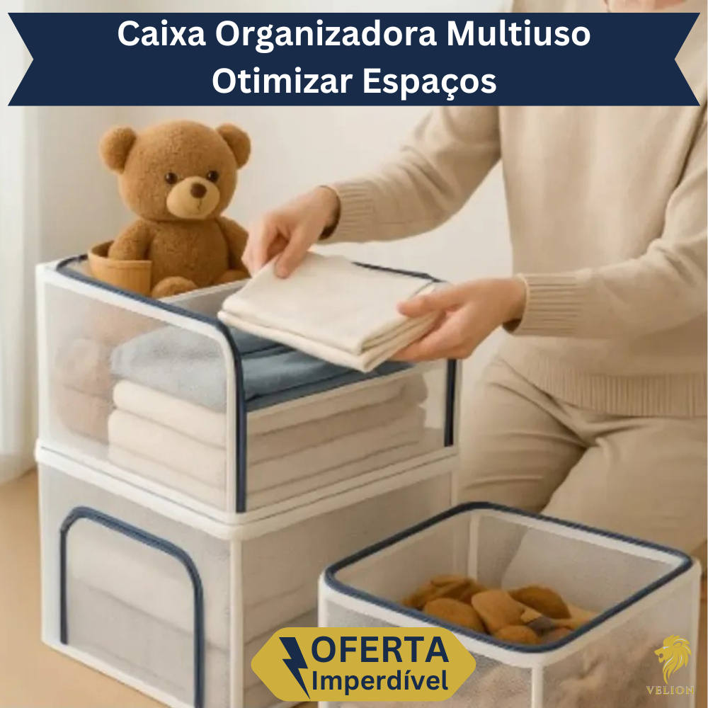 Caixa Organizadora Multiuso Moderna Empilhável Tecido Telada Impermeável 3 Tamanhos