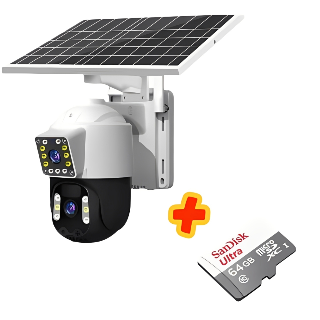 Câmera De Segurança Solar 4G PTZ 360 Full HD À Prova D'água Com Cartão 64GB Infravermelho Áudio Bidirecional