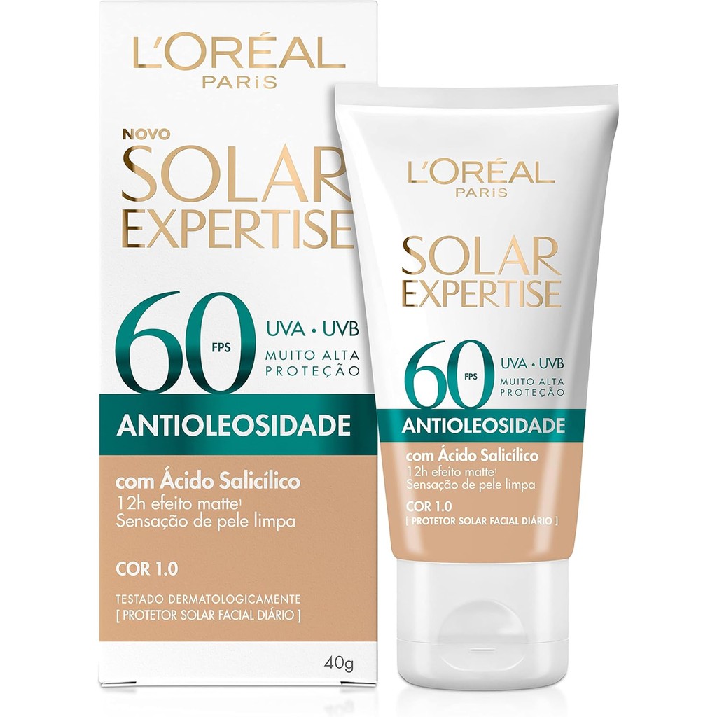 PROTETOR SOLAR FACIAL LOREAL EXPERTISE ANTIOLEOSIDADE FPS60 40G 1.0