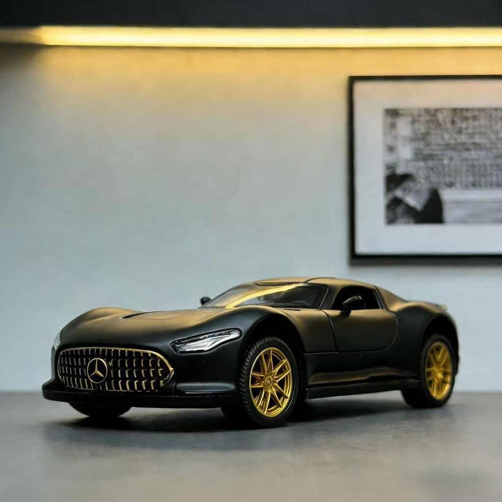 Modelo de carro Alloy Mercedes-Benz Vision GT estilo Batman, brinquedo de fricção, peça decorativa para meninos, present