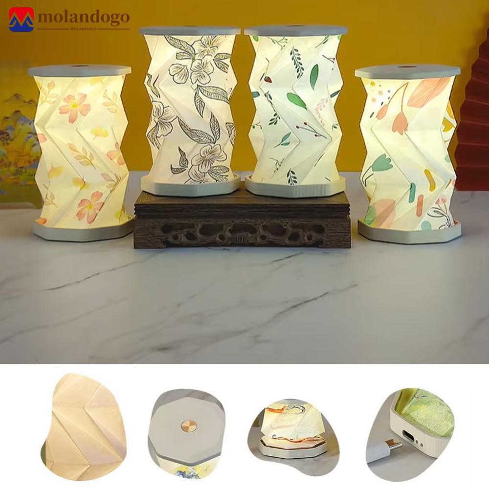 Milandogo Estilo Chinês Mini Dobrável Rotativo LED Luz Noturna 300mAh Recarregável Regulável USB Lâmpada De Mesa Para Qu