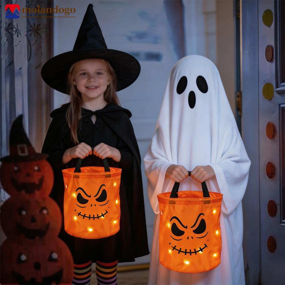 Milandogo Sacola De Abóbora Brilhante Para Halloween Com Luzes LED Doces Reutilizáveis Ou Travessuras Fontes De Festa Q9