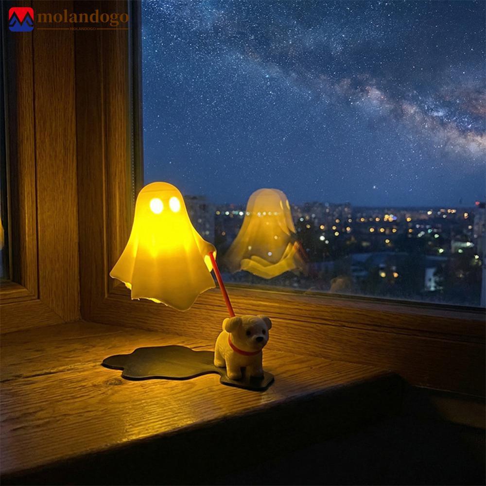 Milandogo 3D Impresso Bonito Fantasma Andando Cachorro LED Luz Noturna Quente Halloween Desktop Quarto Lâmpada Decorativ