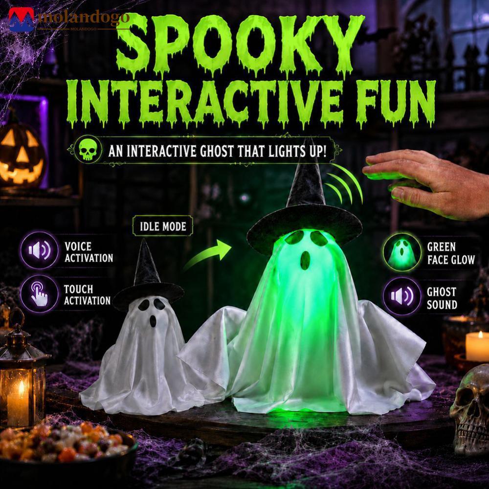 Milandogo Decoração Fantasma Animada De Halloween Som Motorizado Subindo E Caindo Com Luz LED Verde Para Piso De Mesa De