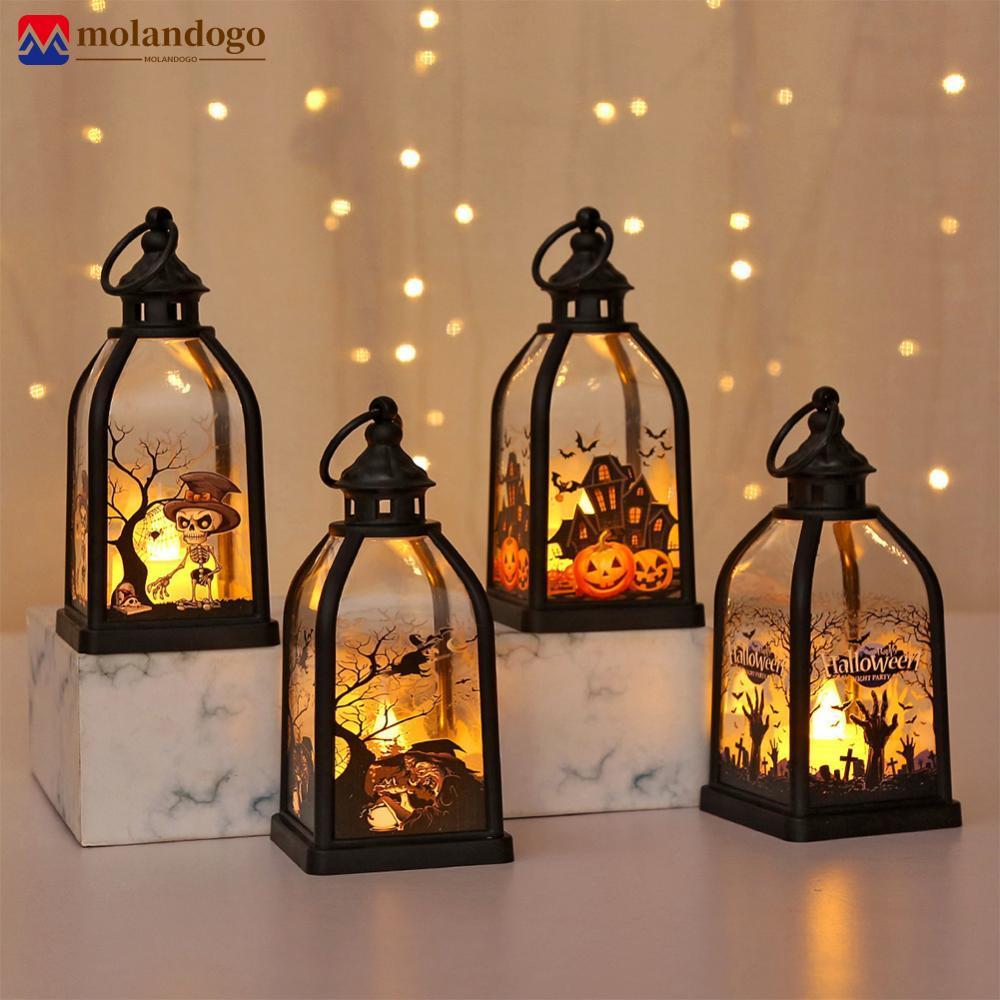 Milandogo Halloween Vintage Lanterna LED Vela Luz De 4 Lados Com Baterias Incluídas Decoração Assustadora Para Mesa De F