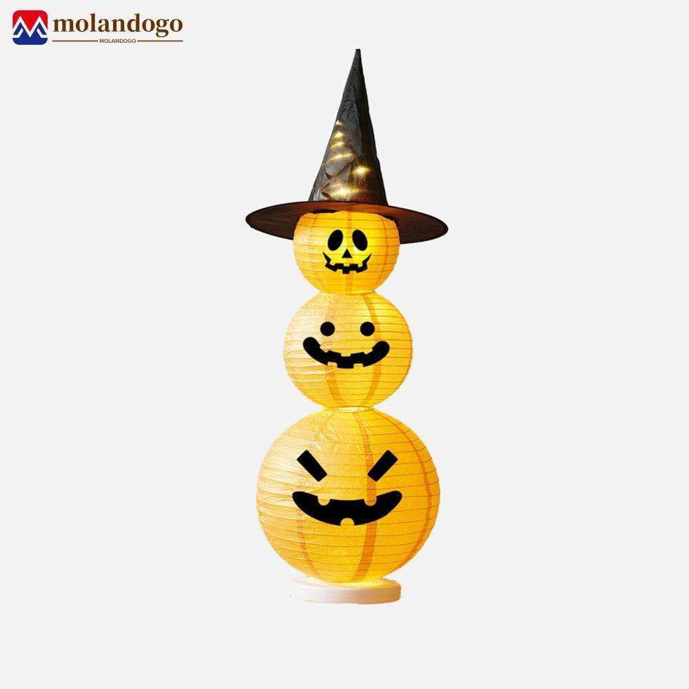 Milandogo Lanterna De Abóbora Empilhada De Halloween Decoração Iluminada Por LED Com Chapéu Pontiagudo E Rosto De Desenh