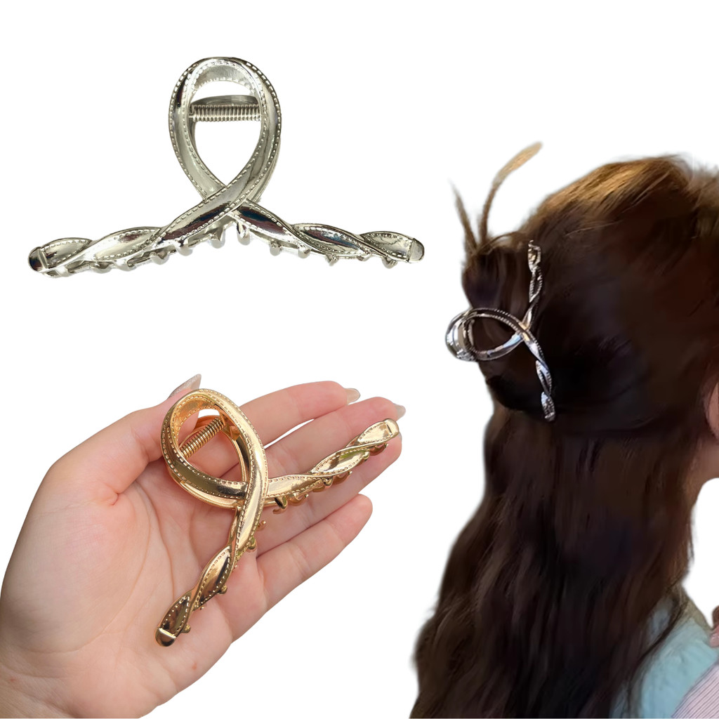 Kit 2 Presilha De Metal Piranhas Cabelo Clássica Efeito Costura Elegantes Luxo