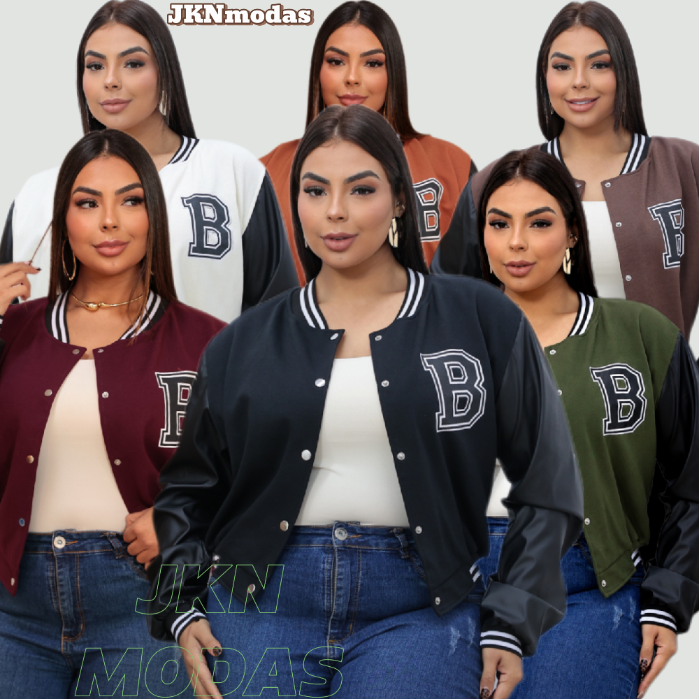 JAQUETA BOMBER Feminina PLUS SIZE  ,, Manga COURO ,Fake Varsity Moda Gringa, CURVE Luxo ,Moletom  ,Americana