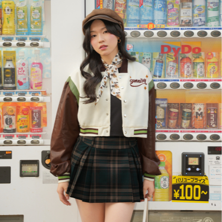 PAVINE – Jaqueta Beverly Crop Varsity Feminina De Manga Comprida Sintética