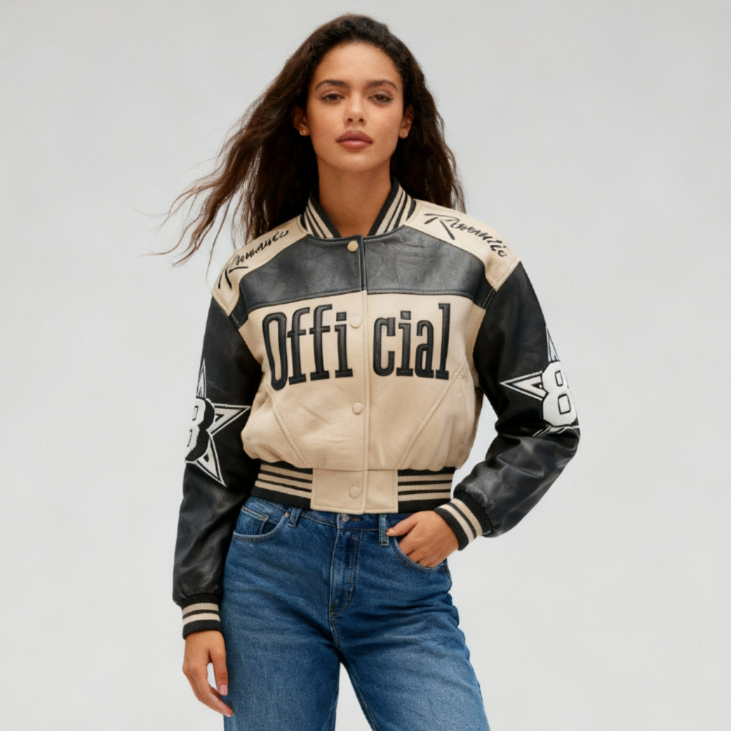 Jaqueta feminina de couro com gola de moletom cinturada jaquetinha feminina curta moto passeio estilosa jaqueta varsity