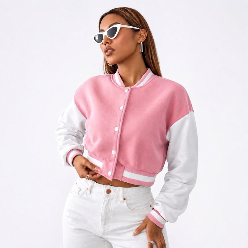 Jaqueta Colegial Feminina Cropped Varsity College Premium