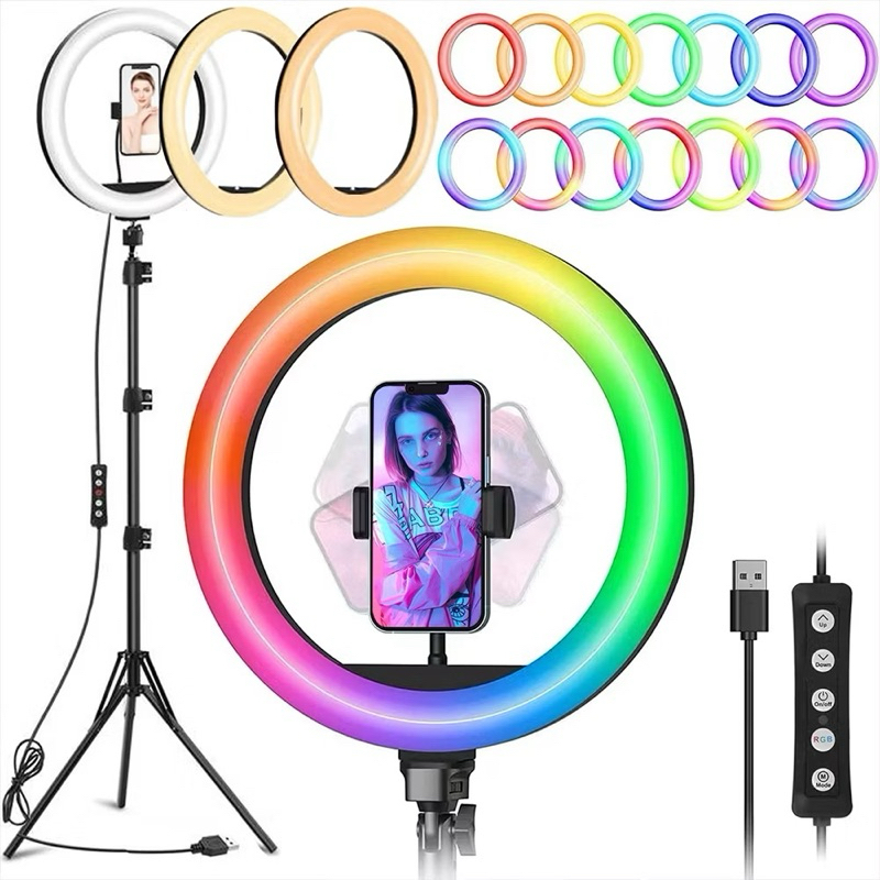 Luz de preenchimento de fotografia com brilho e cor ajustáveis Tripé 2,10M 10 polegadas 20 Efeitos