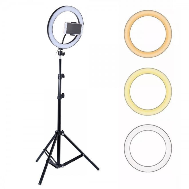 Ring Light Led Portátil 26cm Suporte Celular 10 Polegadas + Tripé 2,10m