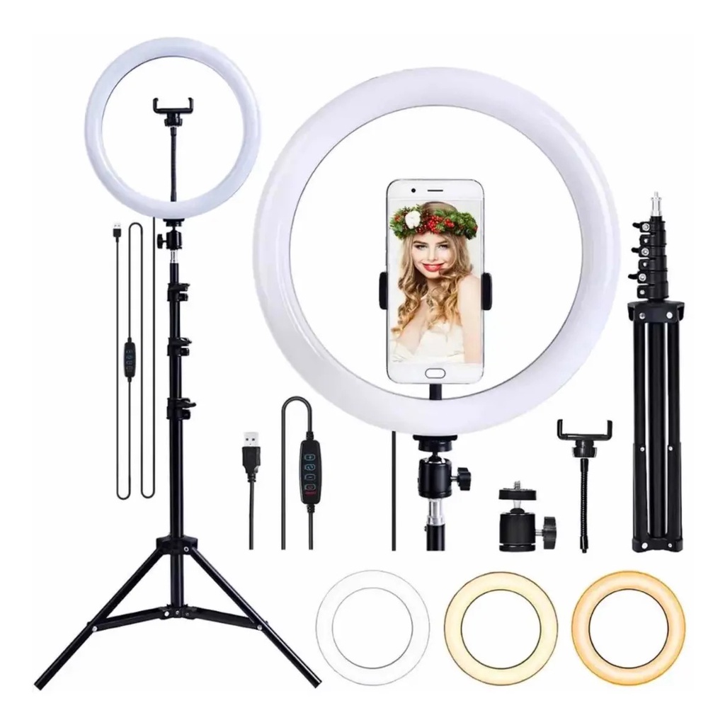 Ring Light Led Portátil 26cm Suporte Celular 10 Polegadas + Tripé 1,10m