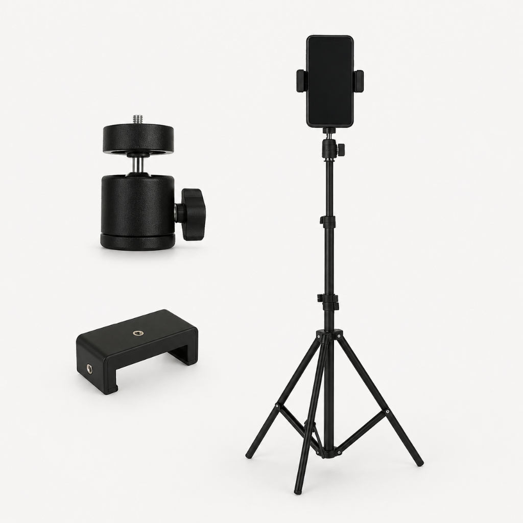 Tripé para Celular 2,10m com Suporte PTZ Ajustável para Ring Light Câmera Iluminador e Gravação