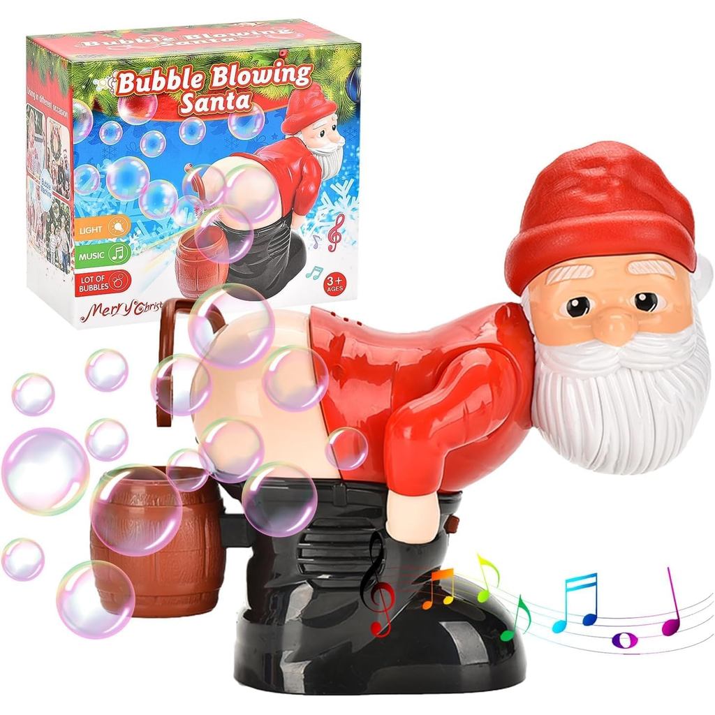 Bubble Blowing Santa,Funny Santa Bubble Blowing Machine with Music & Flashing Lights,Automatic Bubble Blower Santa Claus