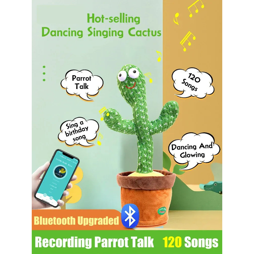 [Presente Divertido] Cactus Plush Toy Electric Stuffed Animal With Light Singing Interactive Funny Toy For Crianças/Deco