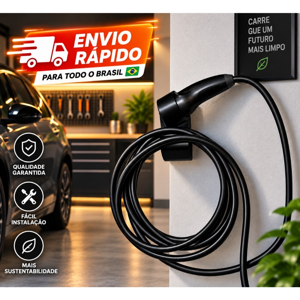 Suporte De Parede Para Carregador Carro Elétrico Tipo 2 Completo BYD BMW Volvo Tesla Geely GWM GAC Porsche