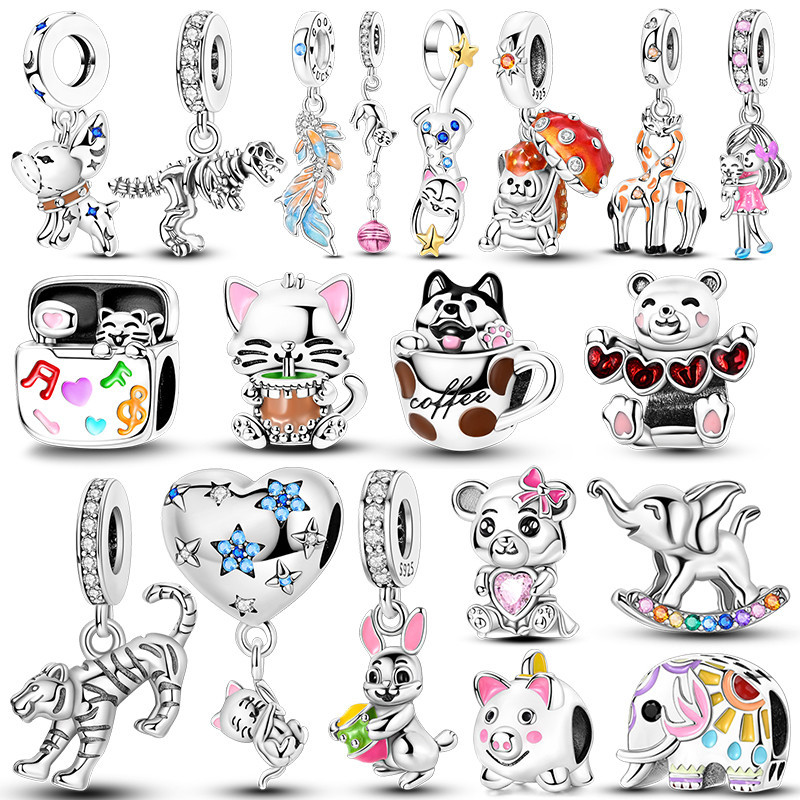 Enchantments Cuco 925 Prata Bulldog Beijando Girafa Gato Escondendo Estrelas Durante O Amor Urso Contagem Cabeça Pulseir