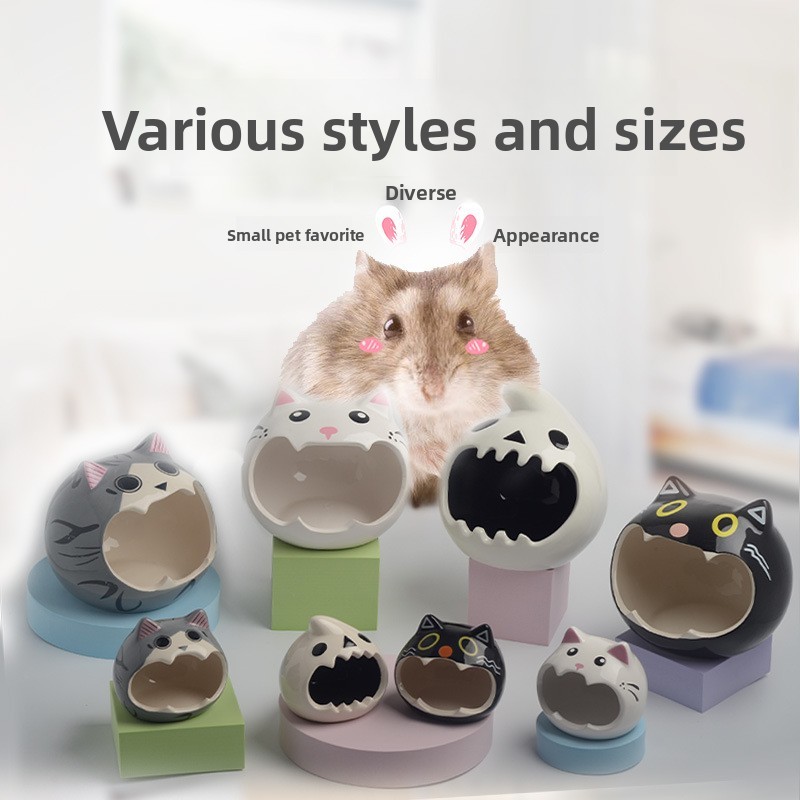Hamster cerâmica escondendo casa forma de gato multicolorido pequeno animal de estimação resfriamento Anti-mordida