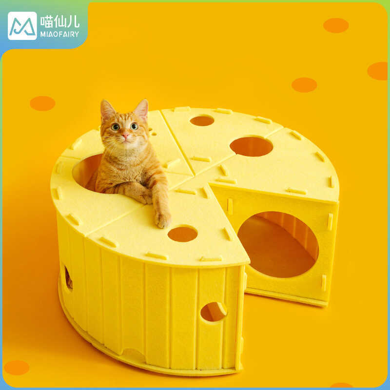 Meow fada feltro maca de gato túnel de queijo Pet maca gato canal escondendo casa forma bonito arranhando placa suprimen