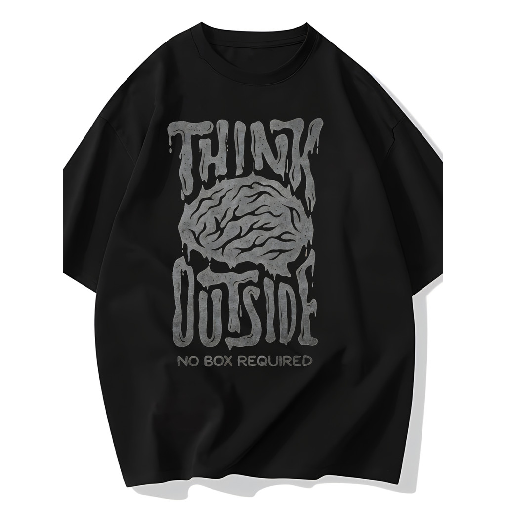 Camiseta Masculina Think Outside Brain No Box Required Streetwear 2025 Novo