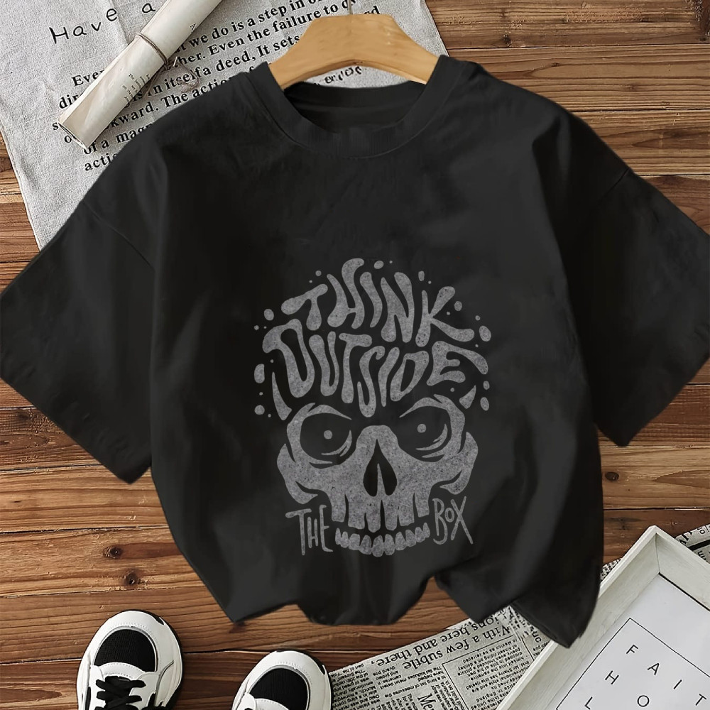 Camiseta Manga Curta Caveira Think Outside The Box Streetwear Novo