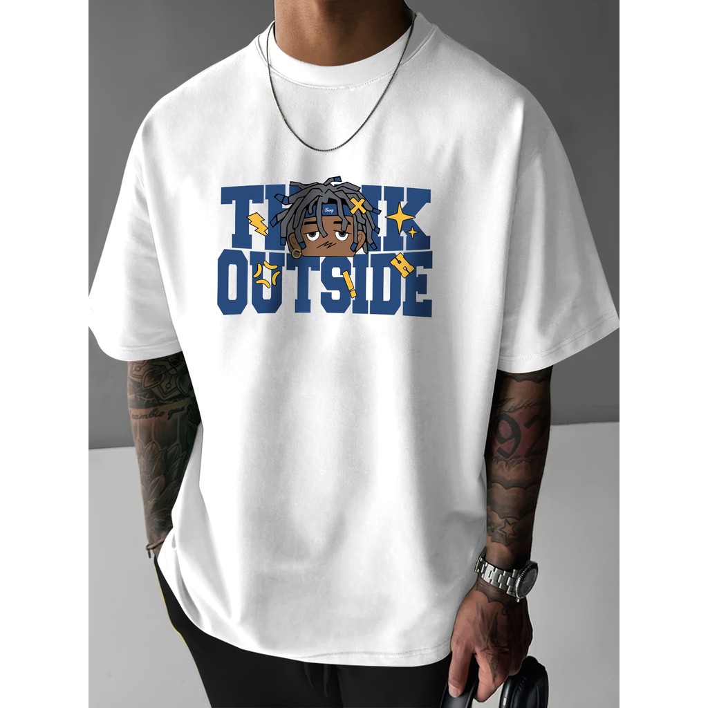 Camiseta Masculina 100% Algodão Premium THINK OUTSIDE Pensa Fora da Caixa Ideias Criativas