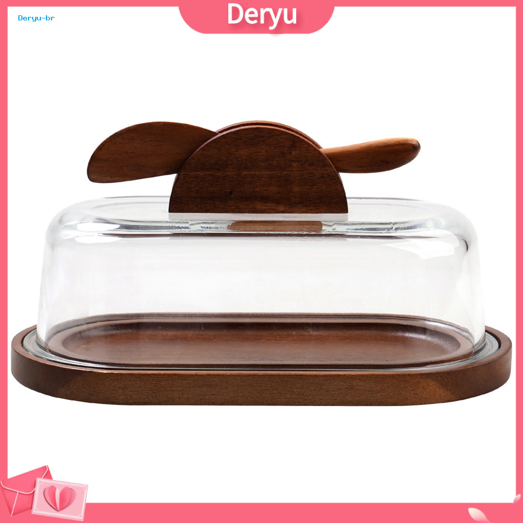 Butter Dish with Lid and Knife Minimalist Kitchen Organizer Wooden Glass – Countertop Refrigerator for Freshness