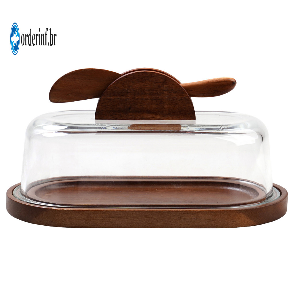 Butter Dish with Lid and Knife Durable Glass Wood Wooden – Kitchen Countertop Refrigerator for Freshness