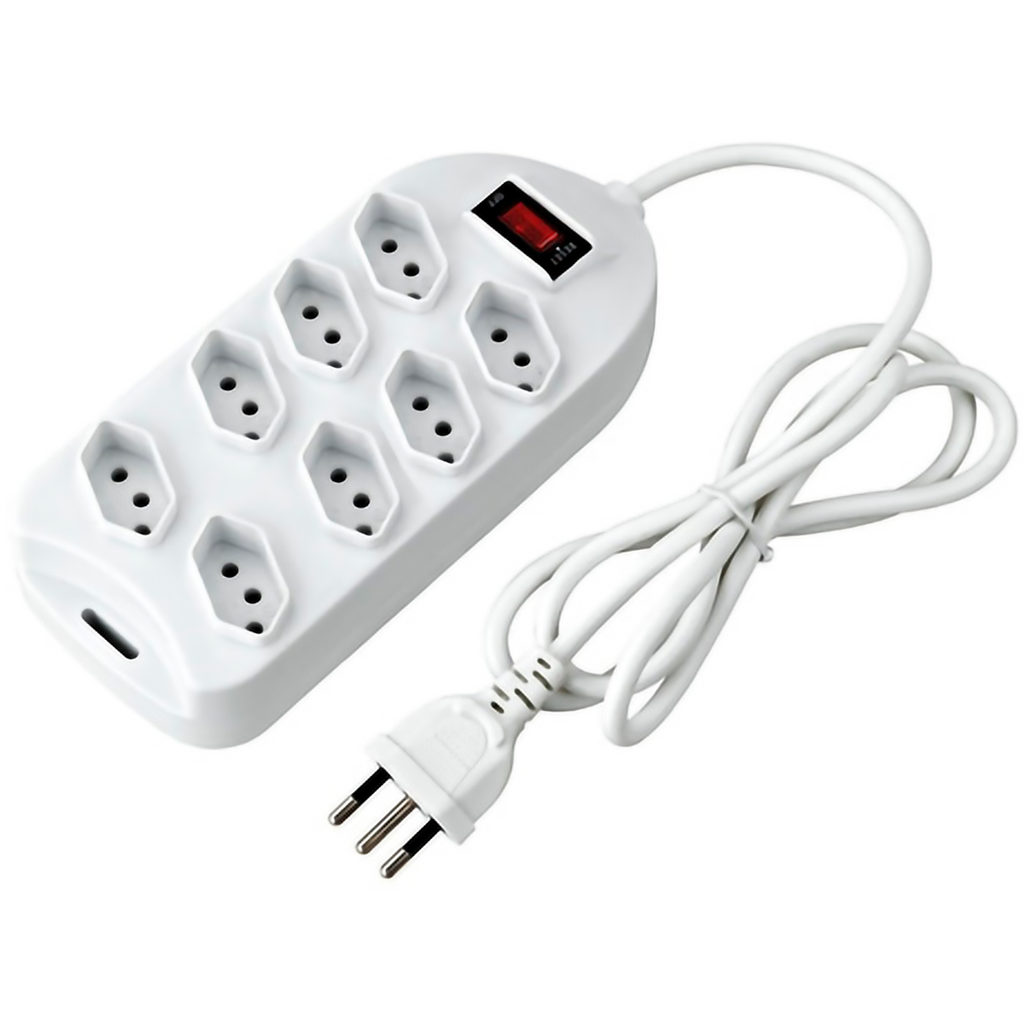 Extensão 8 Tomadas Interruptor 3 Pinos Terra Cobre puro 1.5 Metros