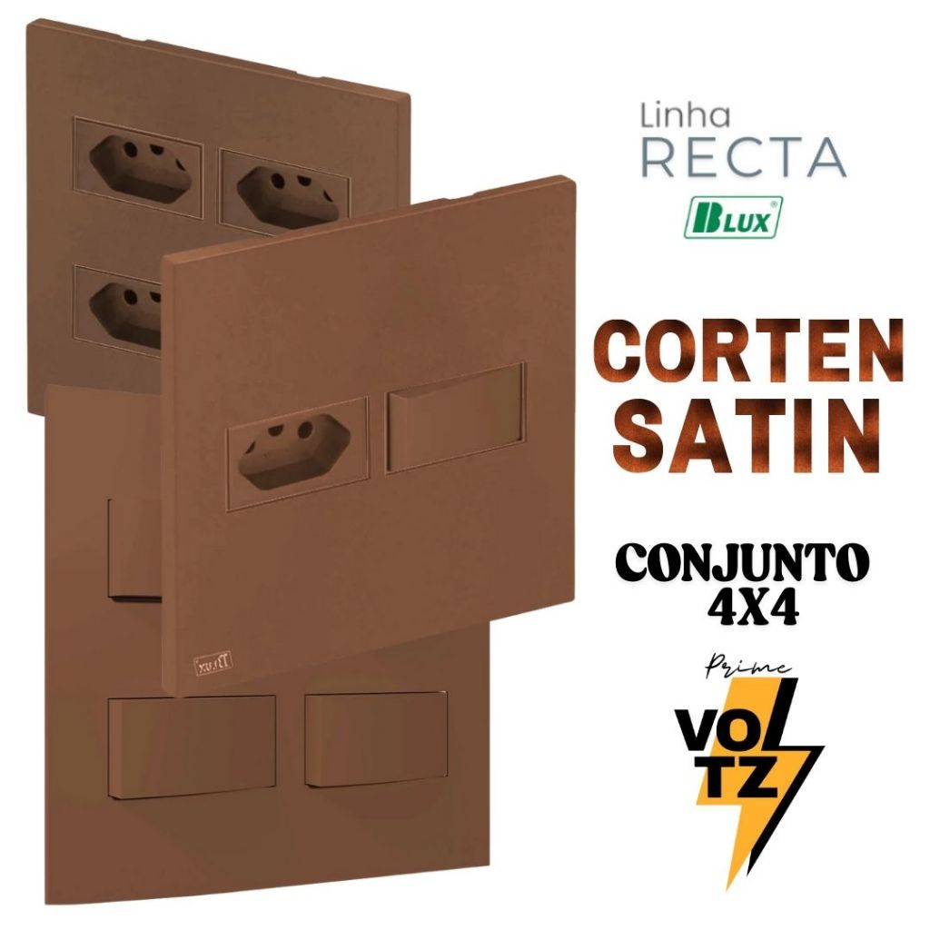 Tomada Cobre Corten Bronze 4x4 10a 20a Interruptor Simples Paralelo Recta Corten Fosco BLUX
