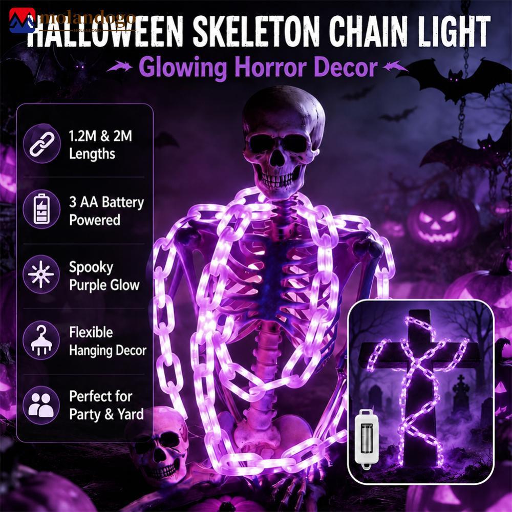 Milandogo Halloween LED Corrente De Luz Caveira Luzes De Corda Alimentadas Por Bateria Interna À Prova D'água 8 Modos De