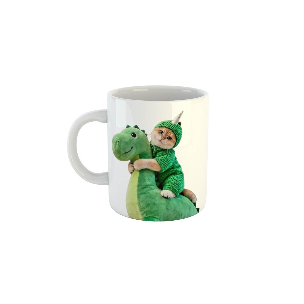 Caneca Meme Fofo Gatinho vestido de Dinossauro