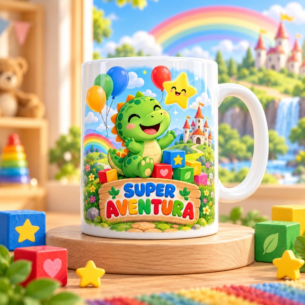 Caneca Infantil Dinossauro Super Aventura - Diversão e Alegria