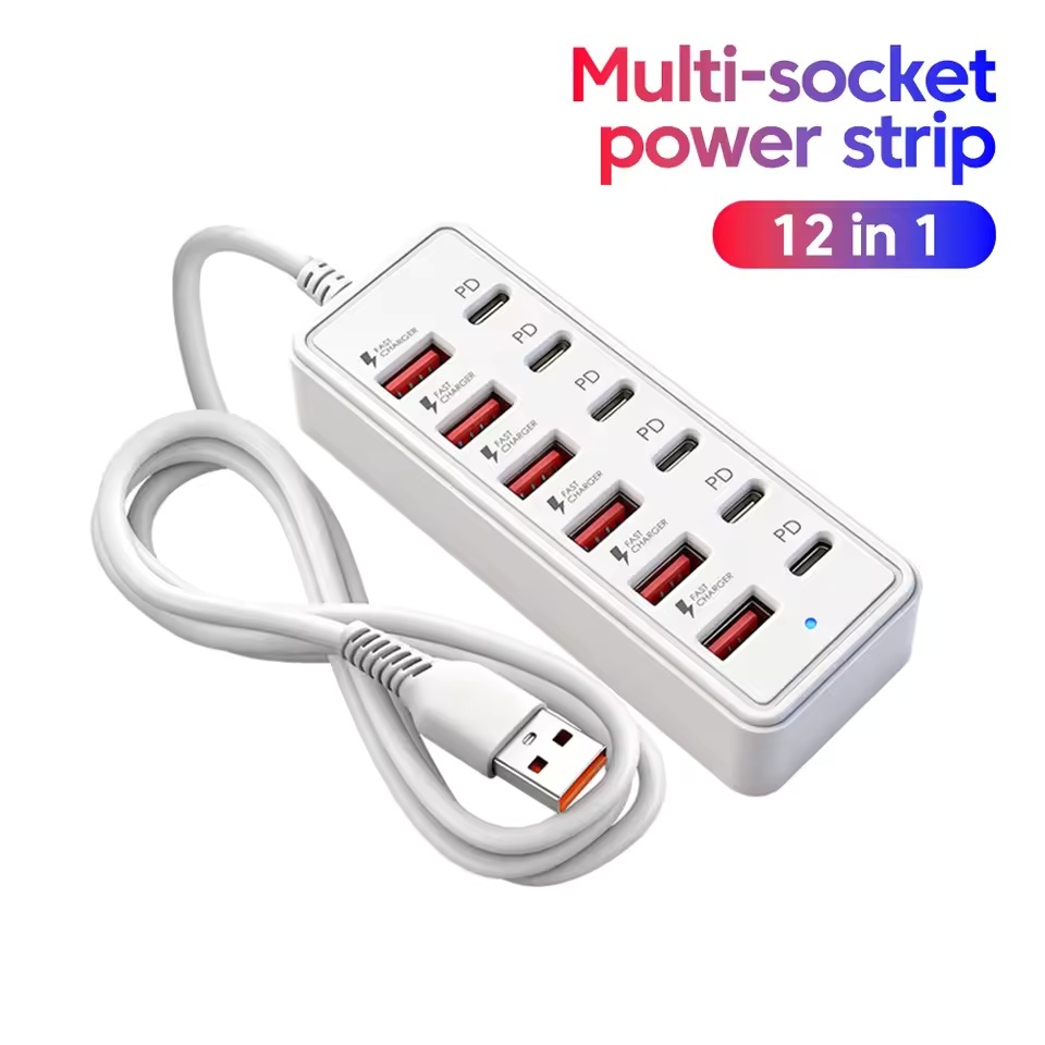 12 Em 1 Power Strip Multi Port USB Charger Station Adaptador De Energia De Mesa De Parede 6 6 Type C Carregador De Carre