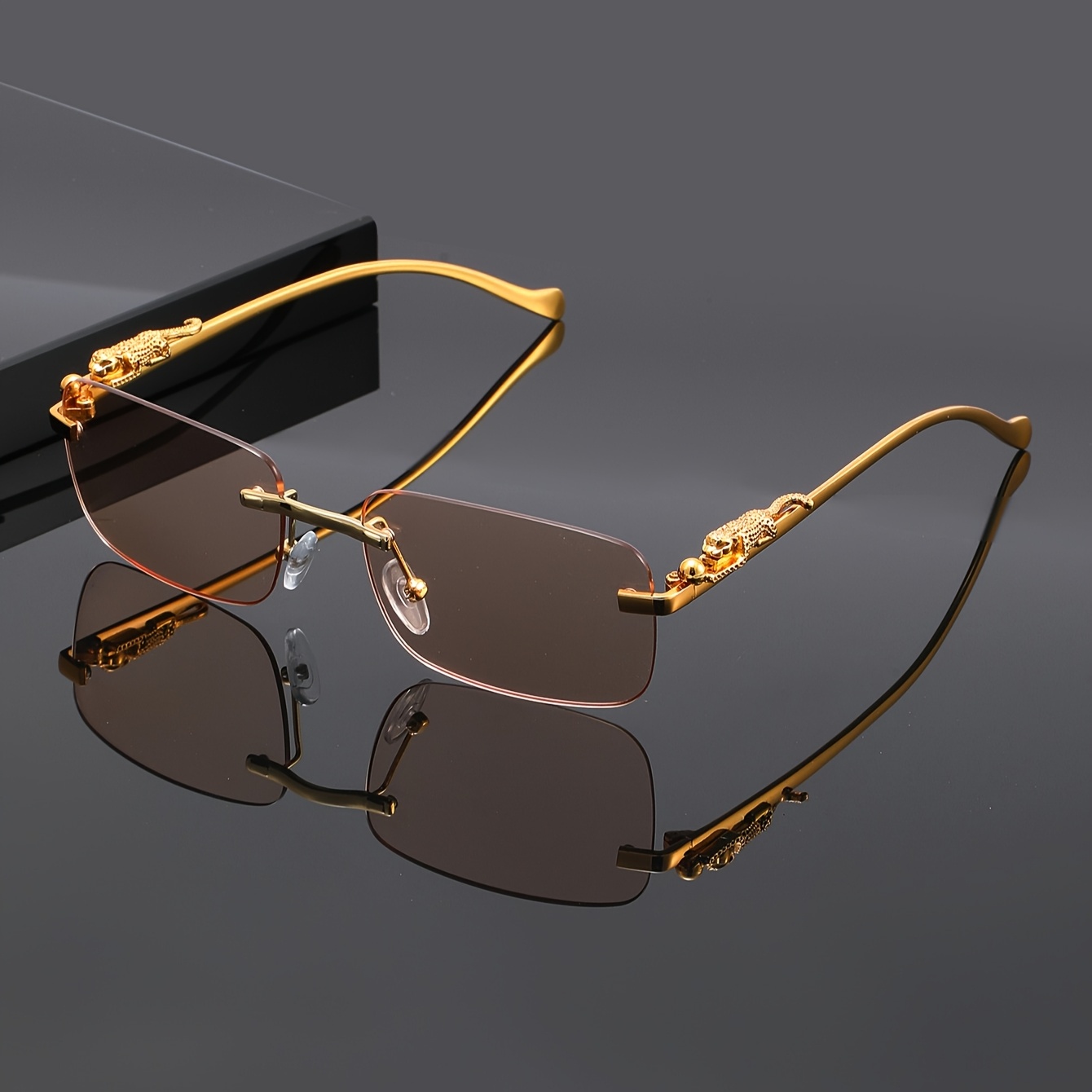 Óculos Elegantes Com Estampa De Leopardo , Lentes Quadradas Sem Moldura Para Homens E Mulheres , Adereços Fotográficos