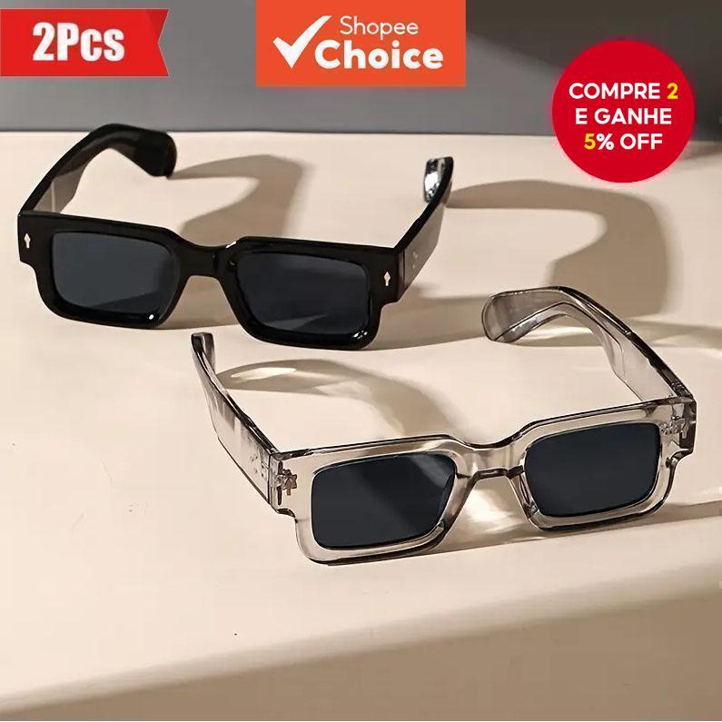 2 Pcs Retro Quadrado Minimalista Óculos De Sol UV400 Para Homens E Mulheres Moda Elegantes