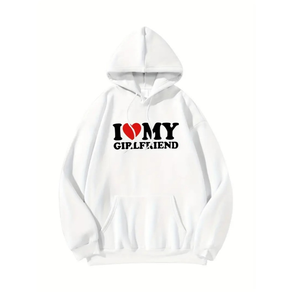 Camisetas Com Capuz Com Estampa Moderna E Elegante Para Homens E Mulheres ``I ❤️ My Girlfriend´´