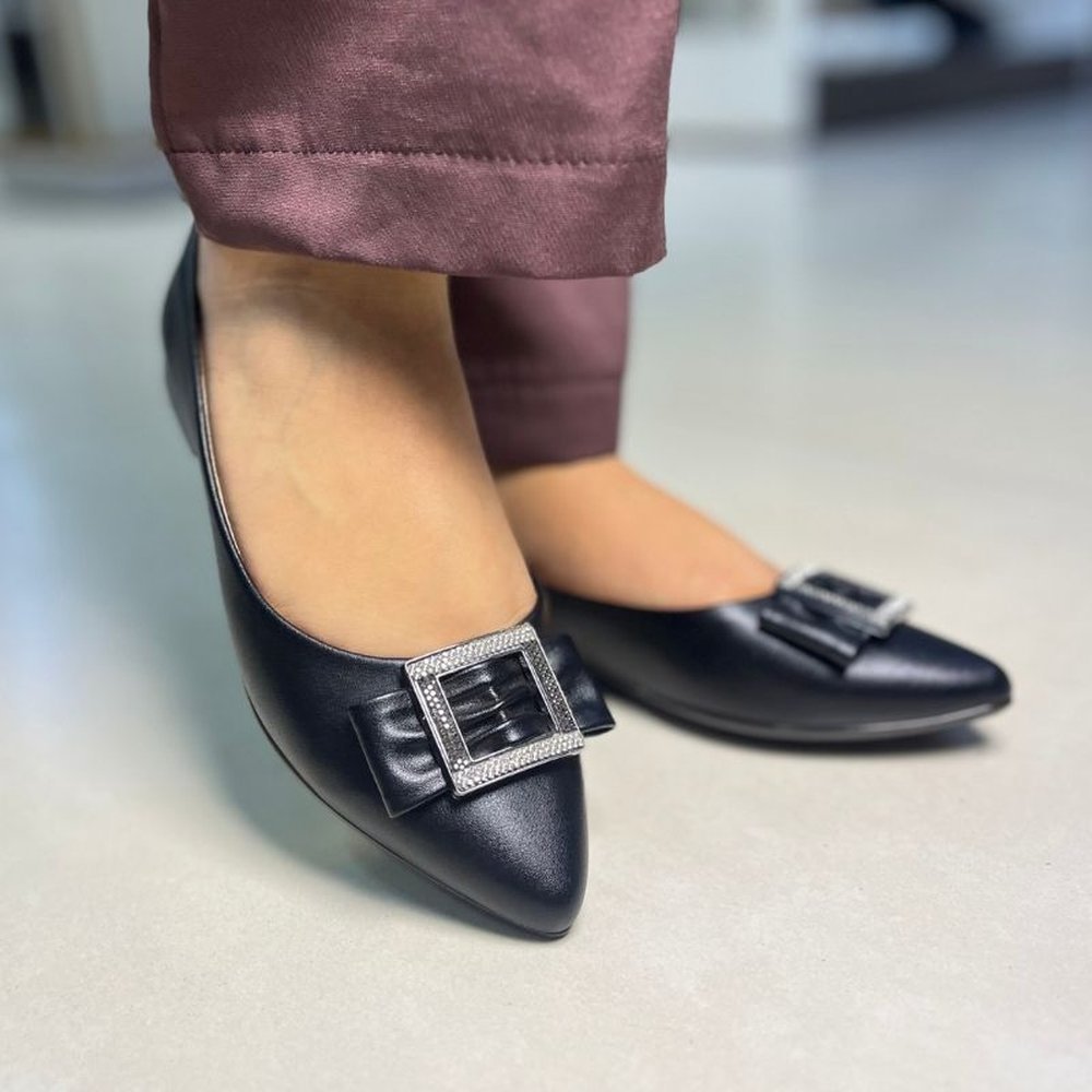 Sapatilha Bico Fino Preto Strass Lightgel Conforto Moderna Casual Leve Macio Flexível Feminina 35