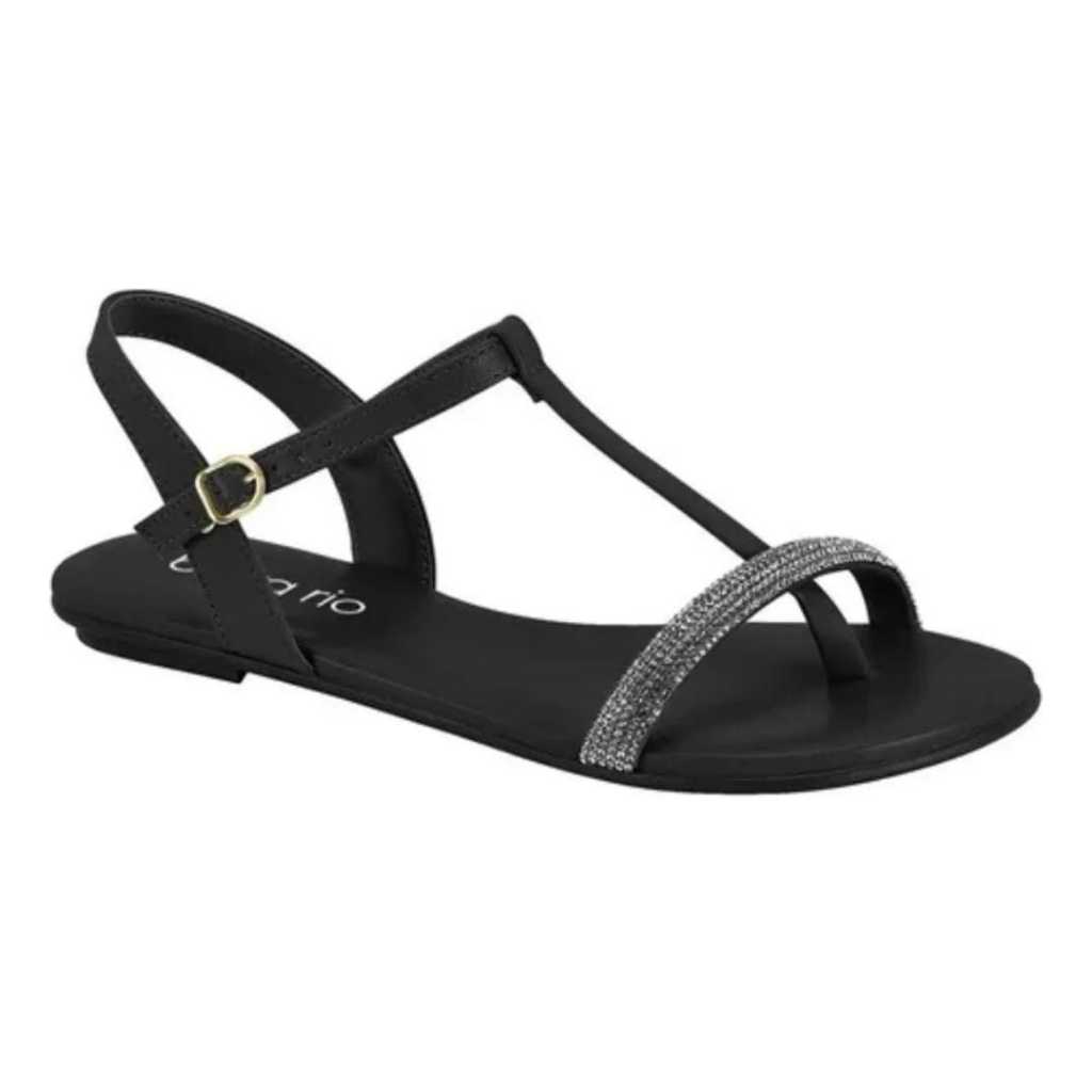 Sandália Beira Rio Rasteirinha Strass Conforto Casual de Dedo Moda Original