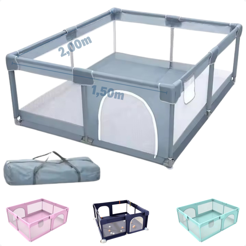 Cercadinho Bebê Infantil Chiqueirinho Grande 2,0x1,5m Desmontável Tela Proteção Portátil Seguro Grade Playground Top