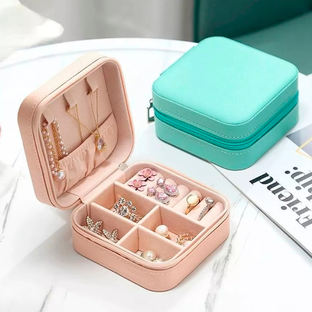 Mini Porta Jóias Portátil de Bolsa para Viagem Estojo de Anéis Colar Maleta Top