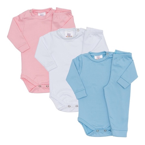 Kit 3 Conjunto Bebê Infantil Térmico Segunda Pele Body Calça Pettenati Peluciado Liso Básico