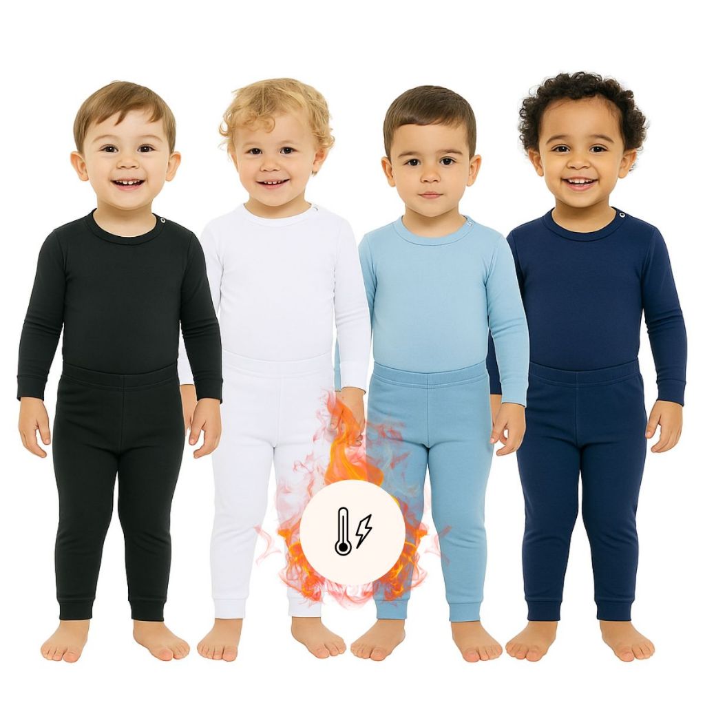 Kit 4 Conjuntos Térmicos Inverno Bebê Infantil Body E Calça Segunda Pele Quentinho Peluciado Manga Longa Liso Básico