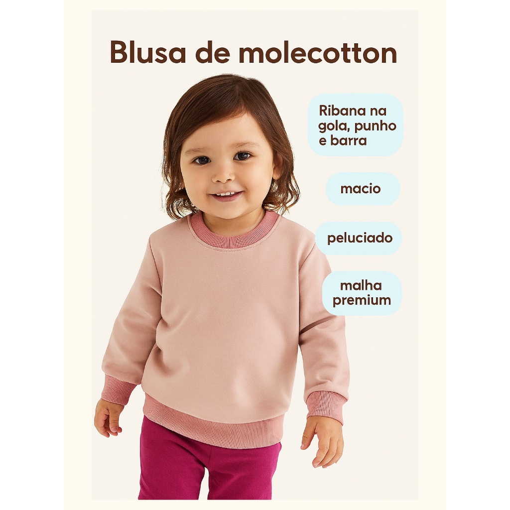 Blusa Molecotton Infantil Meninas Lisa Peluciada Inverno Quentinha Conforto Qualidade Tamanhos 4 6 8