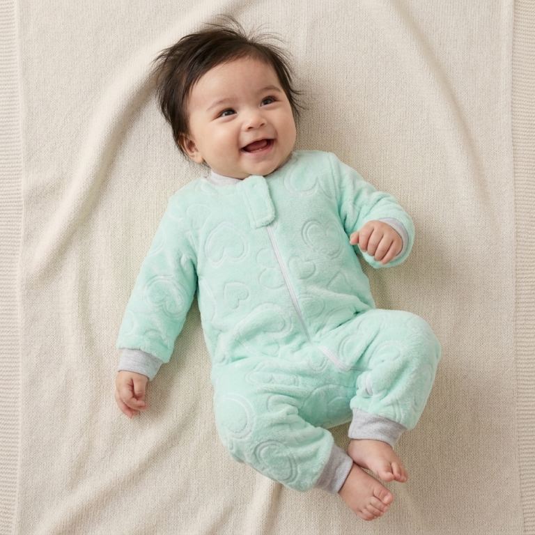 Macacão de Inverno Menino Peluciado Liso com Zíper Frontal Quentinho Macio Para Bebê