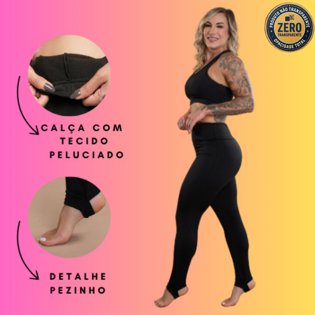 Conjunto Fitness Feminino Calça Peluciada Térmica Inverno Pezinho E Top Nadador Liso Academia ZERO TRANSPARÊNCIA