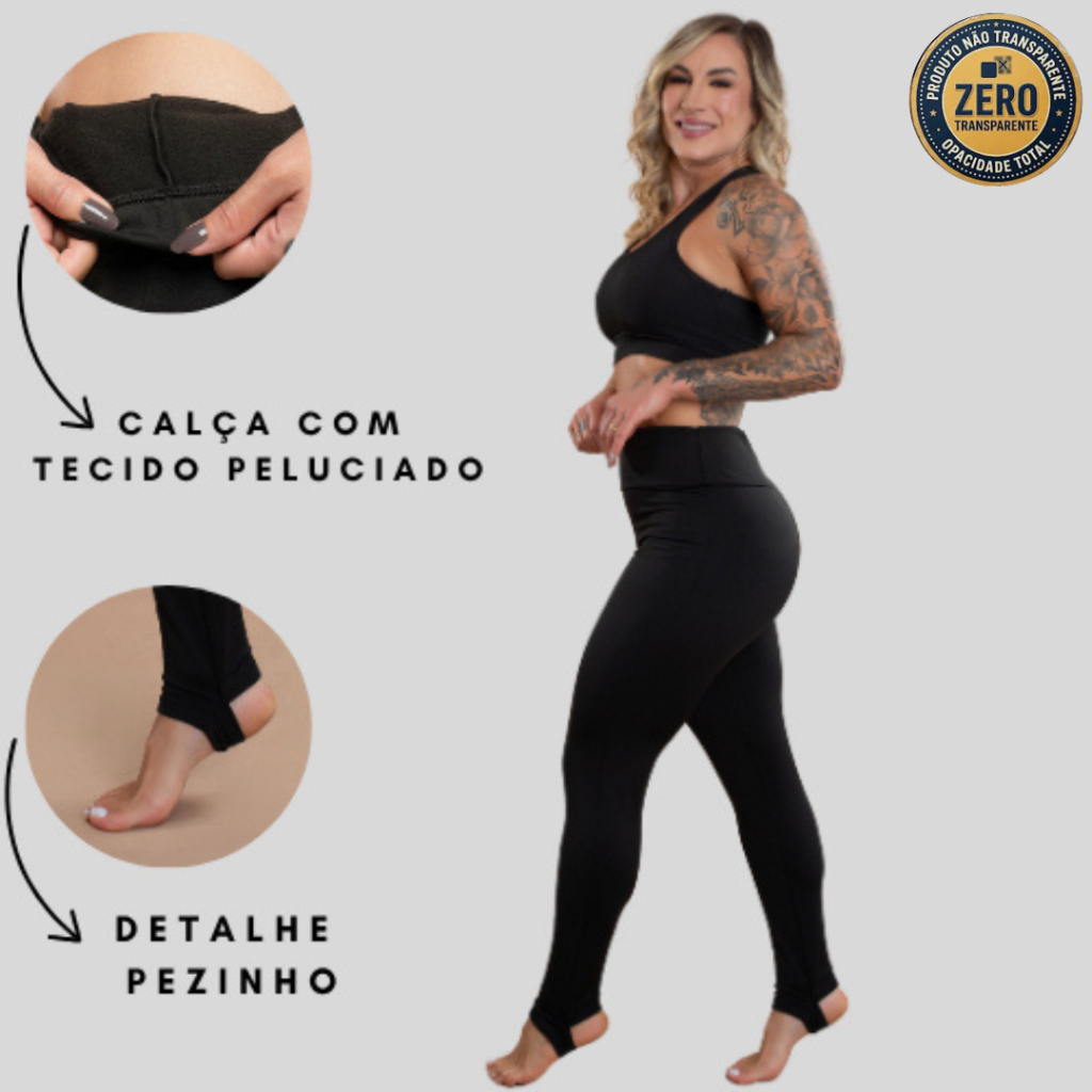 Conjunto Fitness Feminino Calça Peluciada Térmica Flanelada Inverno Pezinho E Top Básico Academia ZERO TRANSPARÊNCIA